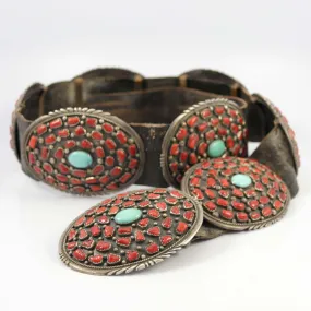 1950s Coral and Turquoise Concha Belt