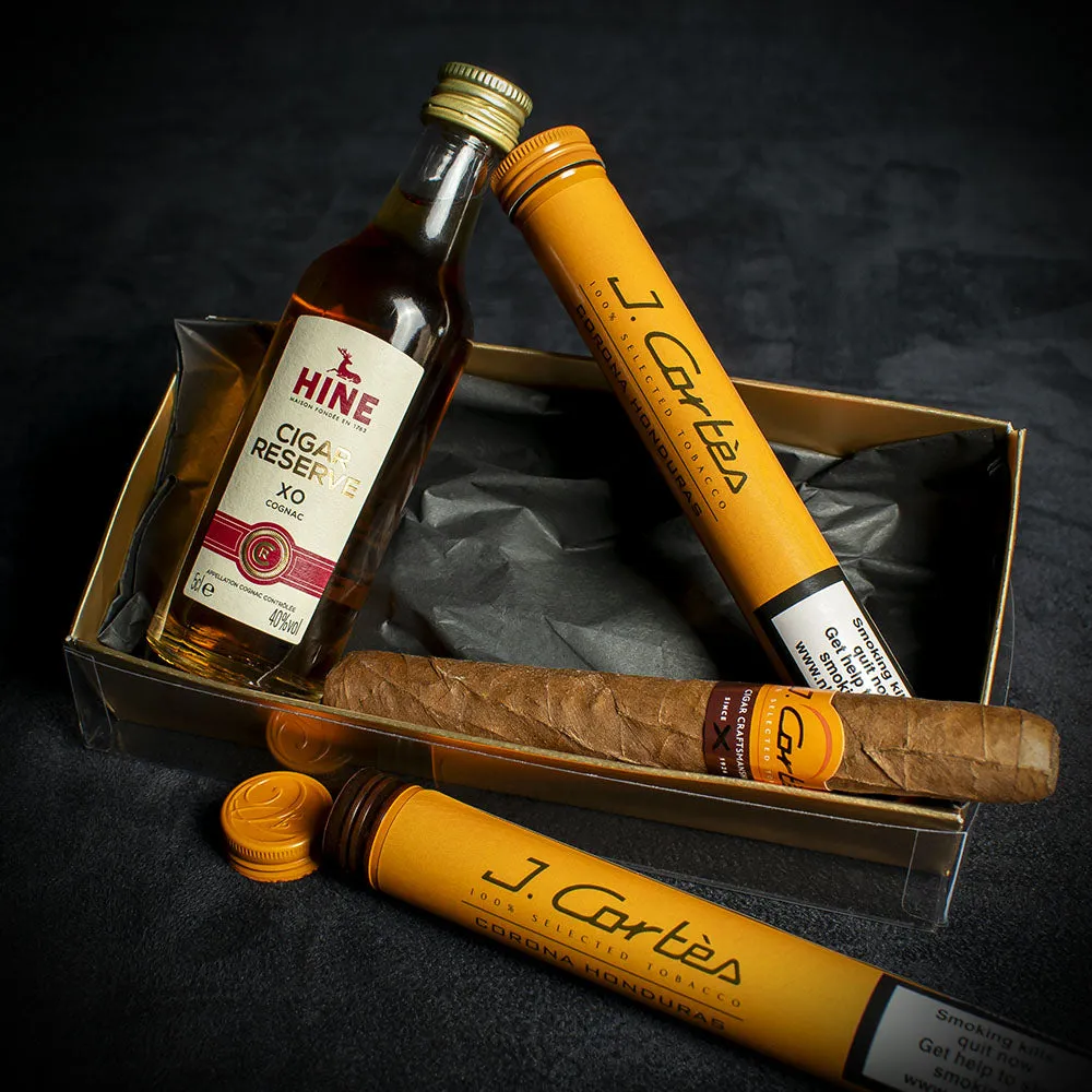 Premium Combo: 2 J. Cortes Honduran Cigars   5cl Miniature of Hine Cigar Reserve Cognac