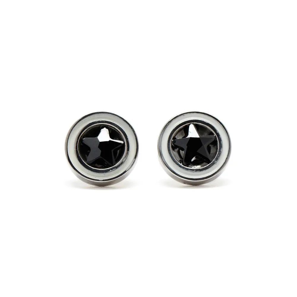 Black Star Cubic Zirconia in White Rim Fake Tunnel Earrings