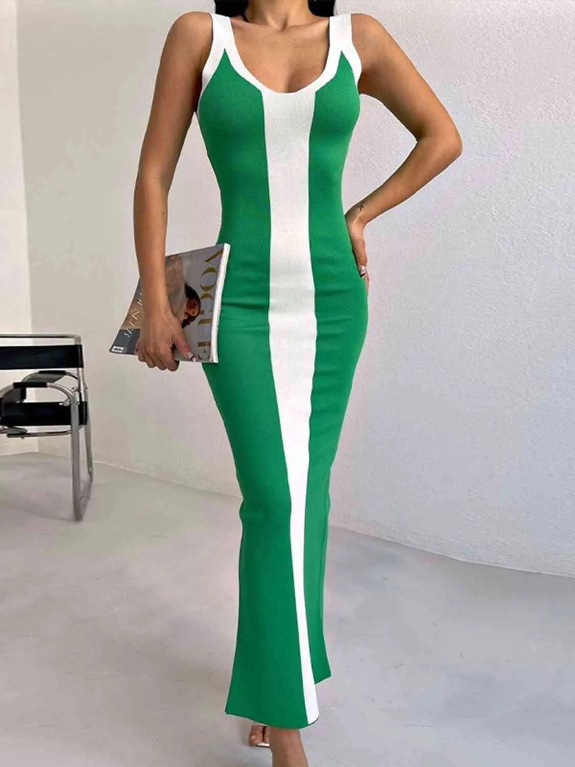 Chic Wide Strap Midi Dress with Thigh High Slit - Elegant and Flattering Style