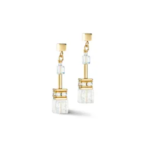 GeoCUBE Iconic Nature Gold White Earrings