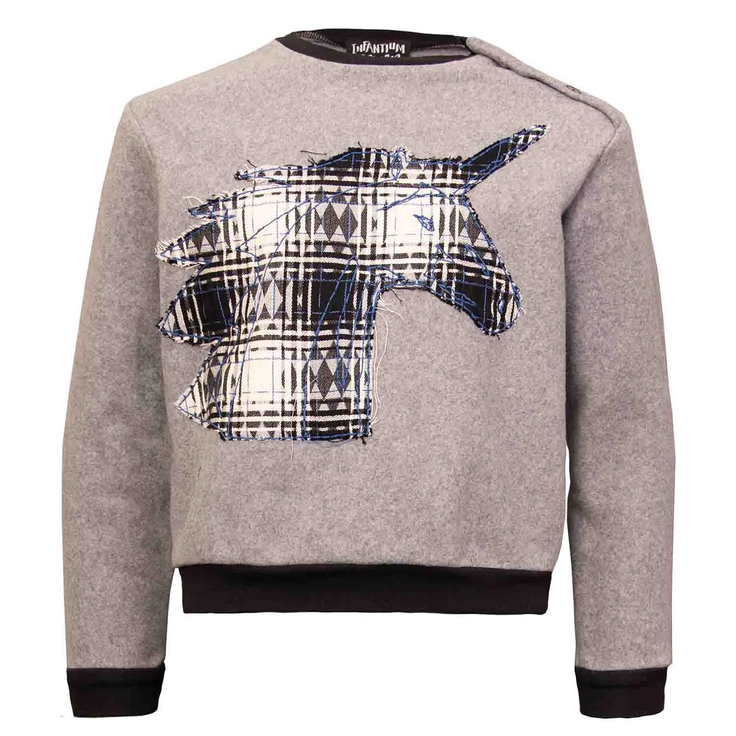 Grijs fleece sweatshirt met eenhoornapplicatie