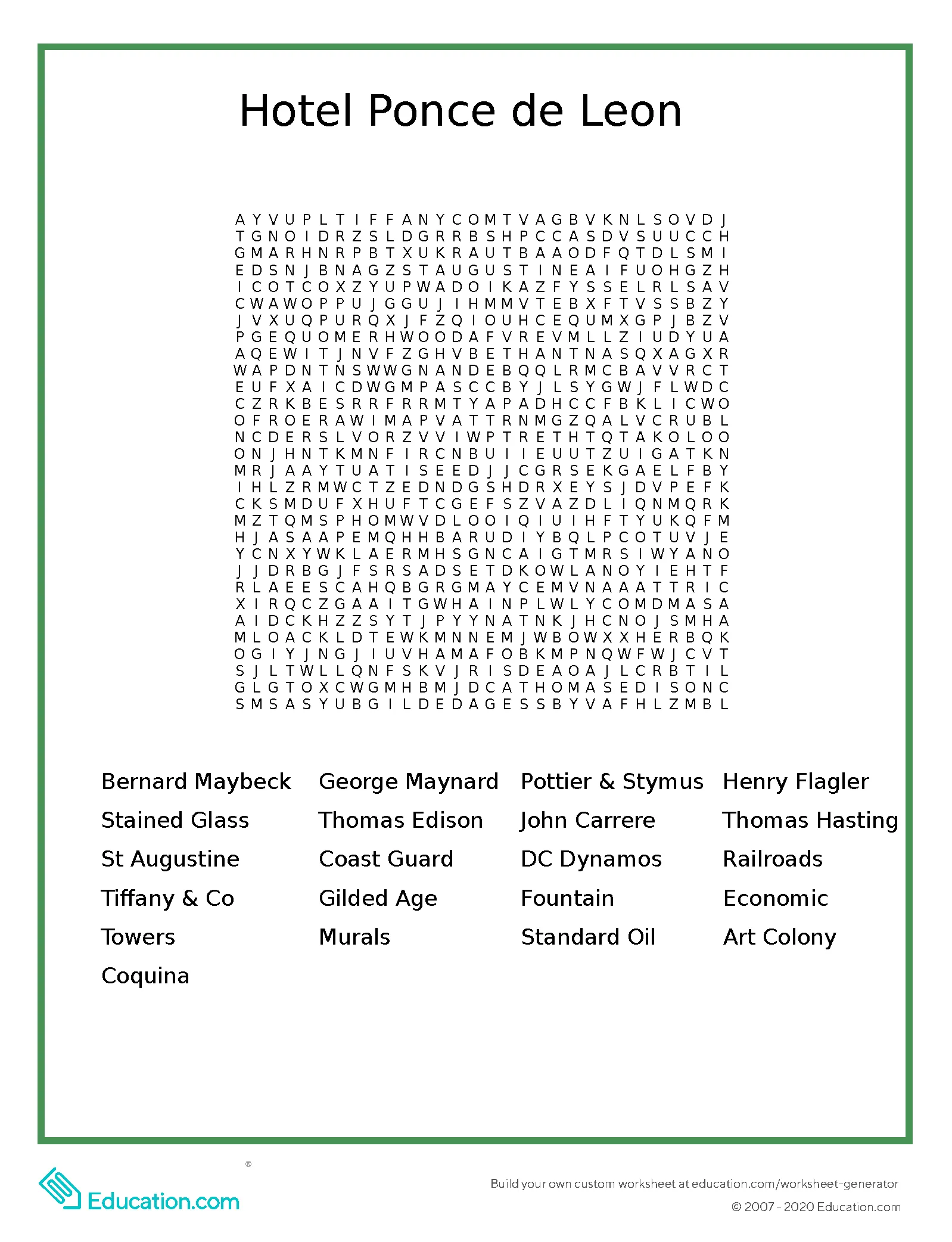 Hotel Ponce de Leon Word Search