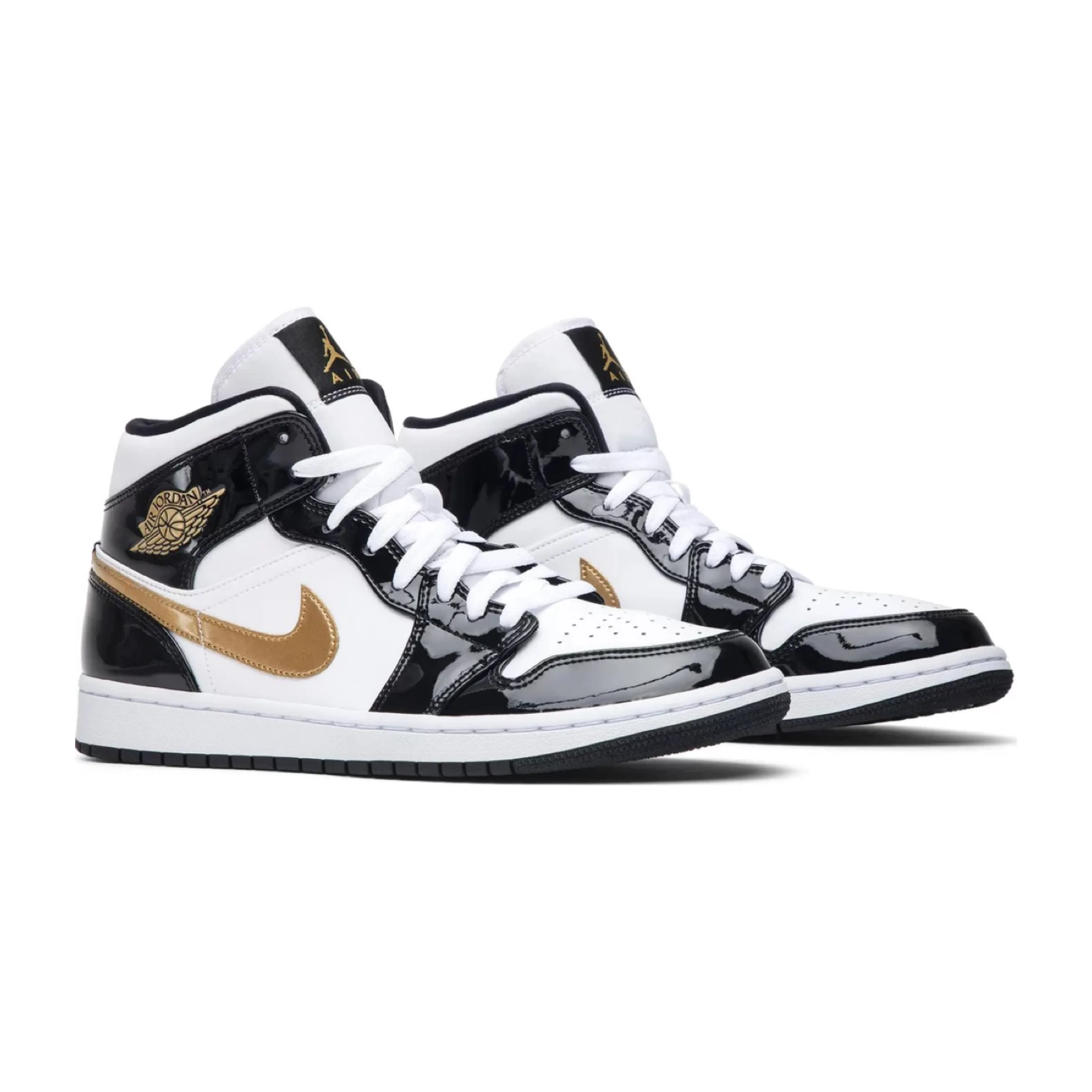 Jordan 1 Mid “Patent Black White Gold” (9MX)