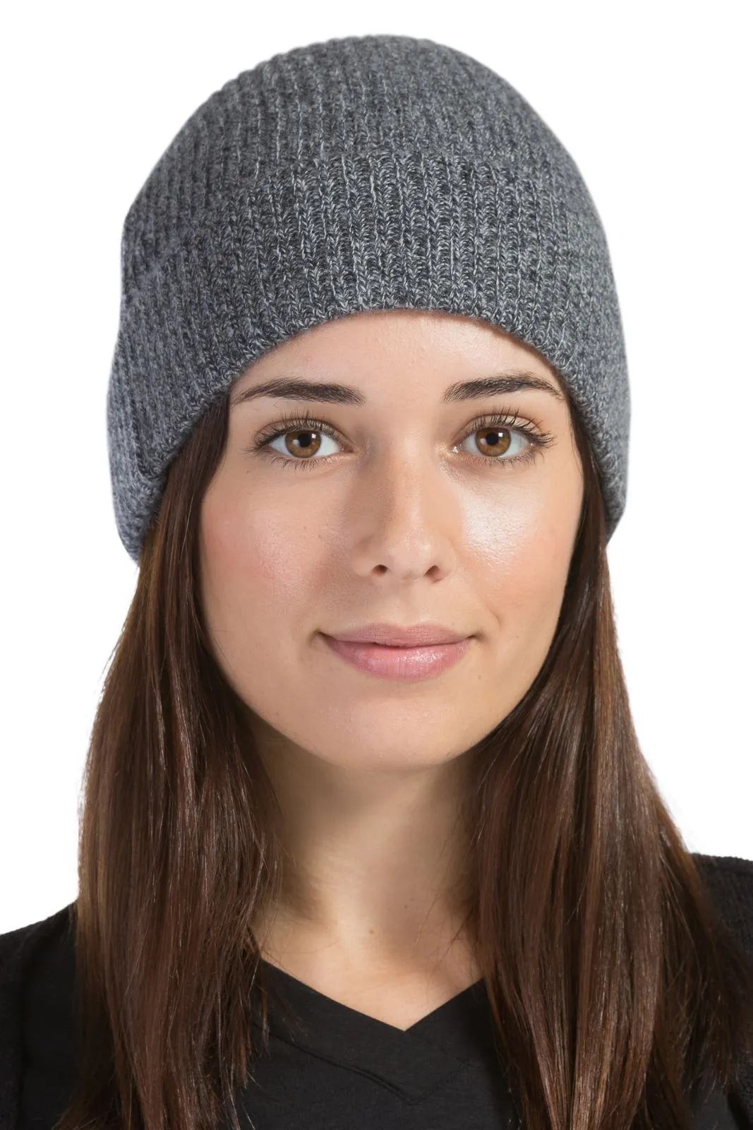 Women's 100% Pure Cashmere Ribbed Hat with Cuff