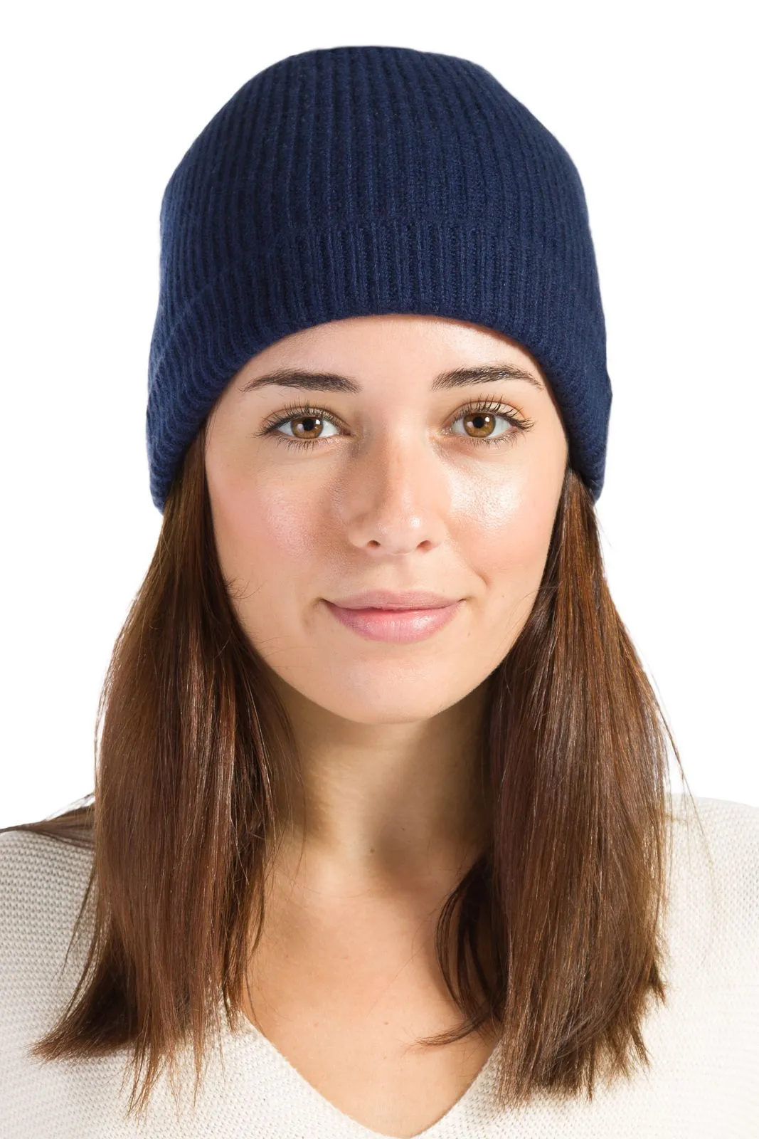 Women's 100% Pure Cashmere Ribbed Hat with Cuff