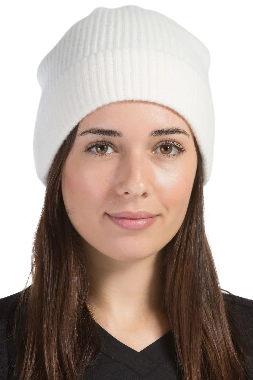 Women's 100% Pure Cashmere Ribbed Hat with Cuff